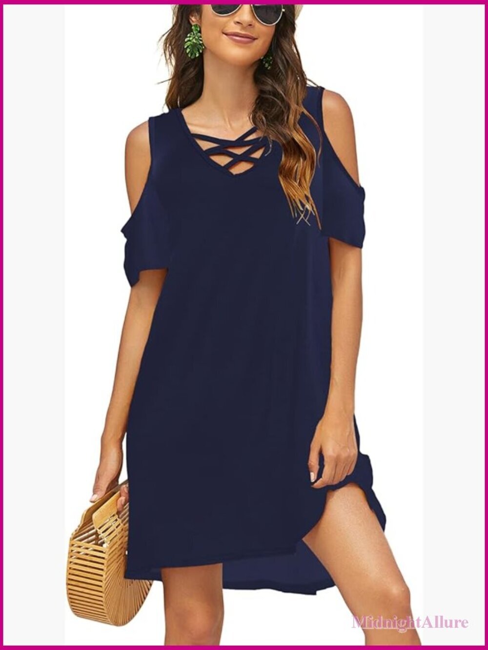 Women's Cold Shoulder Summer Dress - Short Sleeve Casual Swing Dress